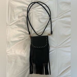 Vista leather crossbody bag, Black with gold studs